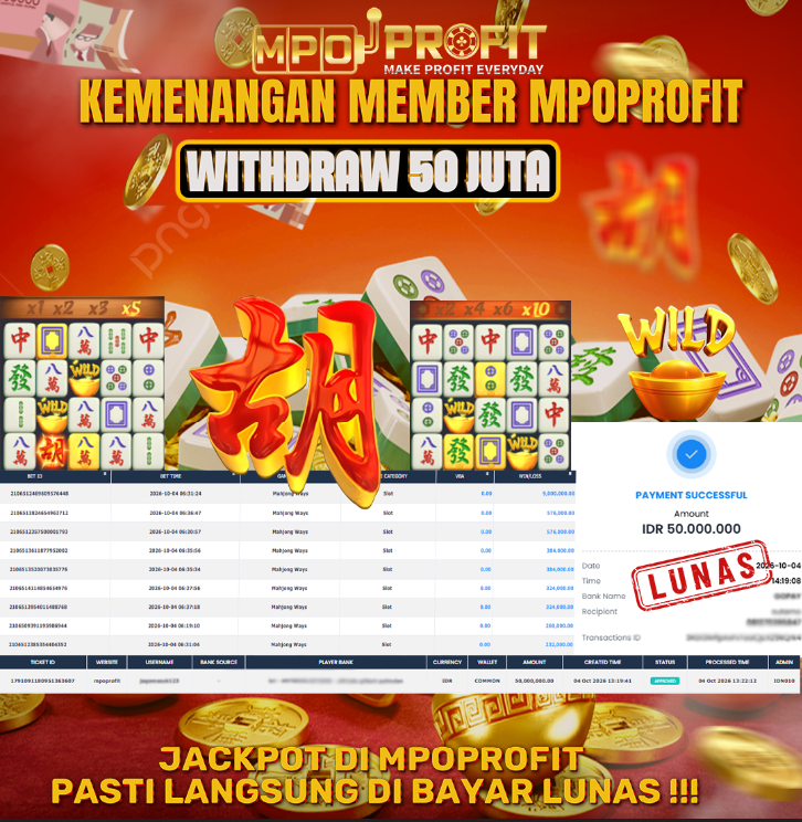 MPOPROFIT JACKPOT PG SOFT! KEMENANGAN MURNI DI (MAHJONG WAYS TOTAL 50.000.000,- LUNAS)